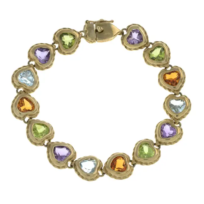 9ct gold heart-shape multi-gem bracelet