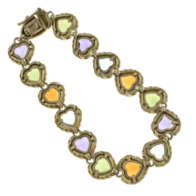 9ct gold heart-shape multi-gem bracelet