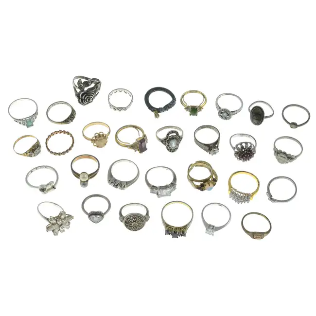 Thirty rings, two silver