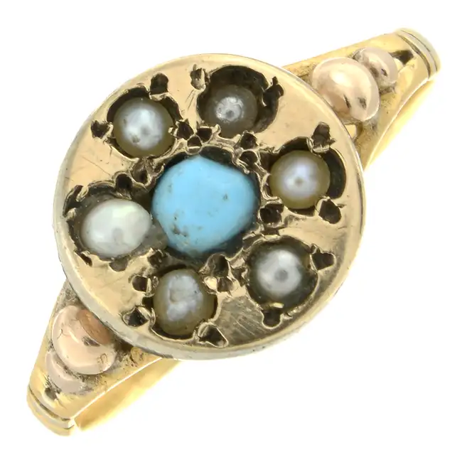 Early 20th century split pearl & turquoise ring