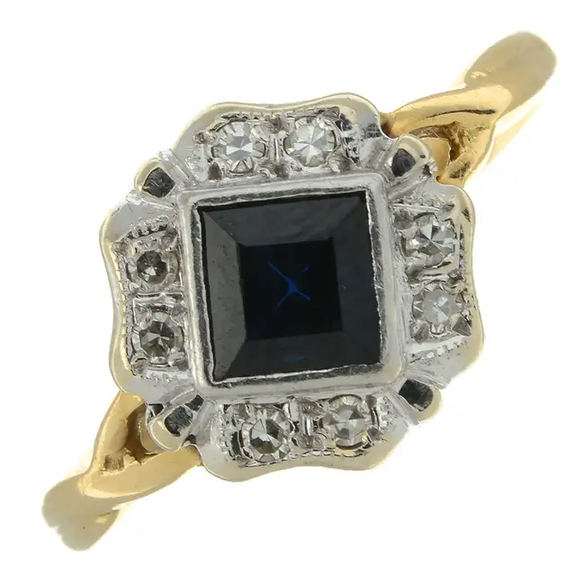 Mid 20th century sapphire & diamond cluster ring