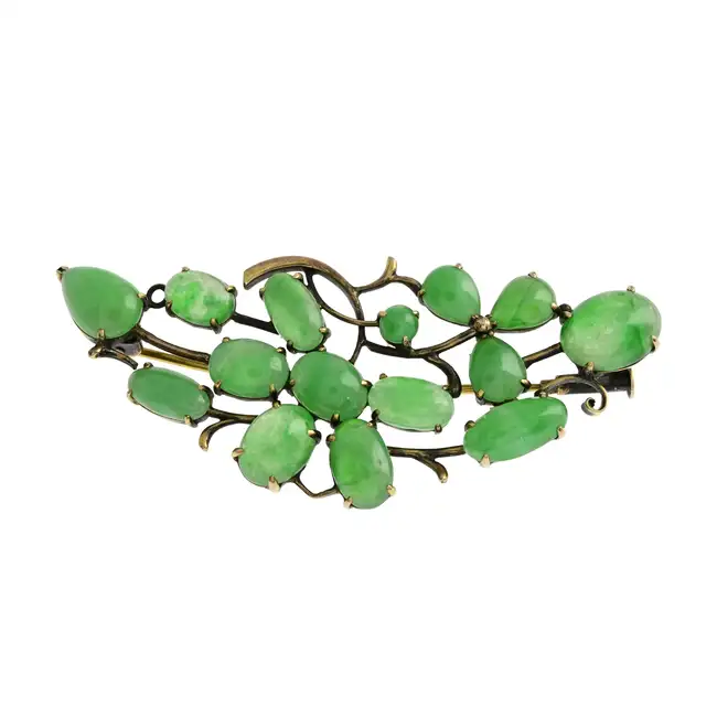 Mid 20th century jade foliate spray brooch