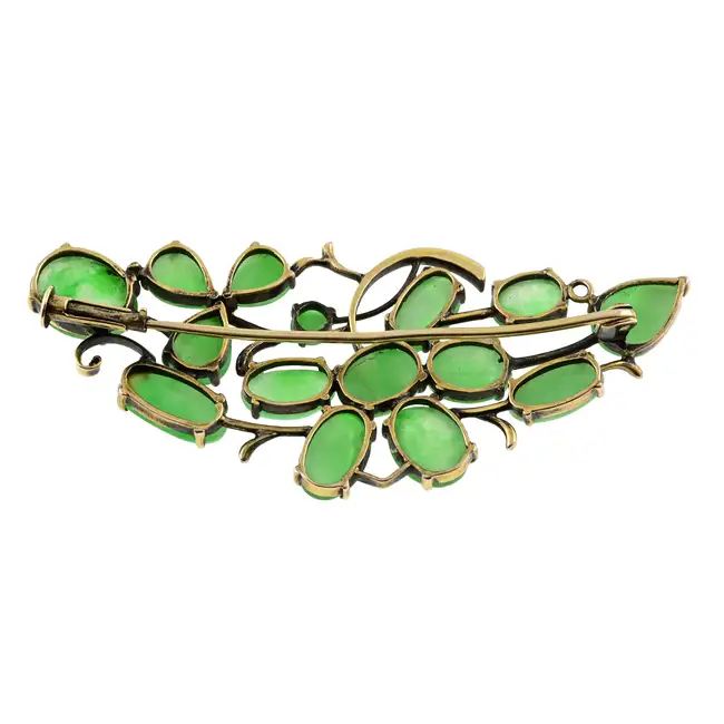 Mid 20th century jade foliate spray brooch