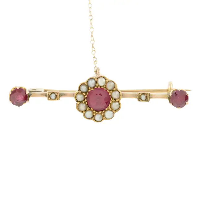 Early 20th c. garnet-topped-doublet & pearl brooch