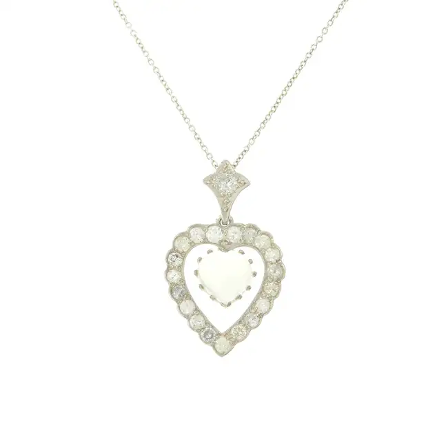 Moonstone & diamond heart pendant, with chain