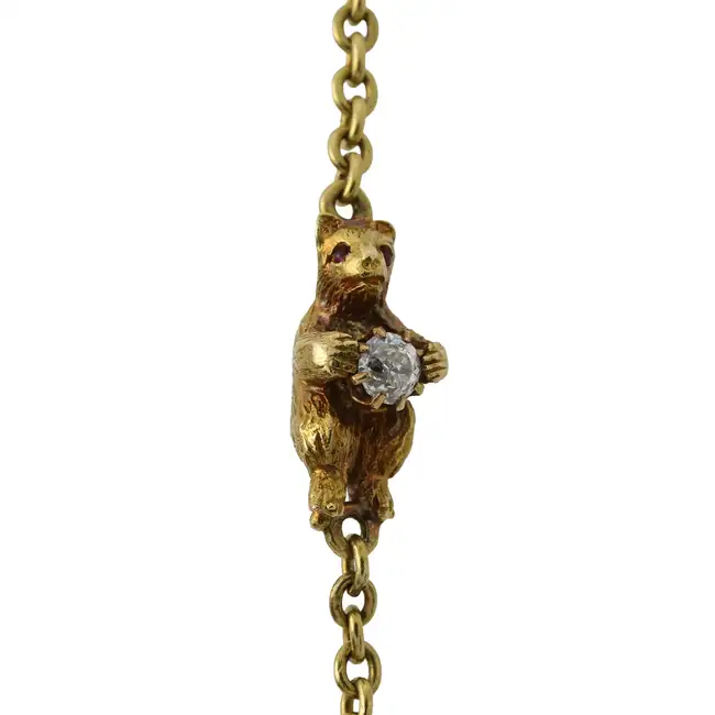 Victorian gold gem bear necklace