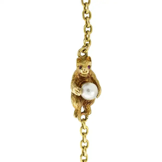 Victorian gold gem bear necklace