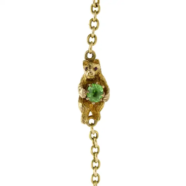 Victorian gold gem bear necklace