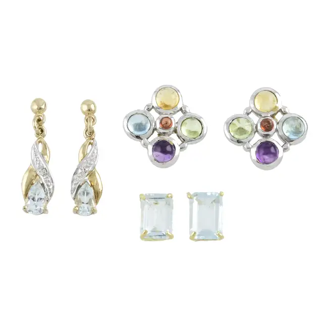 Three pairs of gem-set earrings 