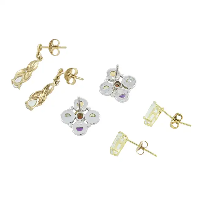 Three pairs of gem-set earrings 