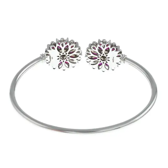 18ct gold ruby & diamond floral cuff bangle