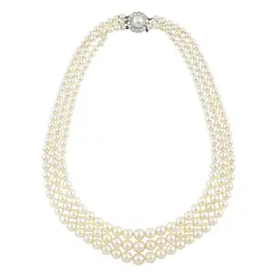 Graduated cultured pearl three-row necklace