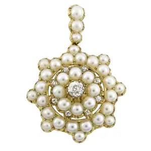 Victorian gold diamond and split pearl pendant
