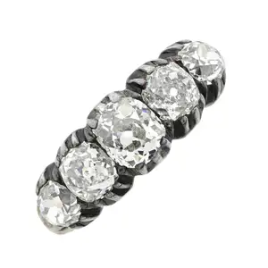 Victorian silver and gold diamond five-stone ring