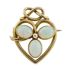Late Victorian 15ct gold opal and diamond brooch