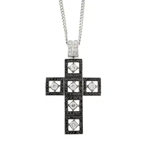 Diamond and black gem cross pendant, with chain