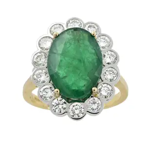18ct gold emerald and diamond cluster ring