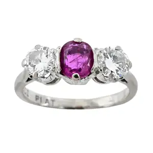 Ruby and diamond three-stone ring