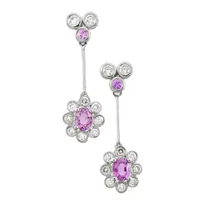 Pink sapphire and diamond cluster earrings