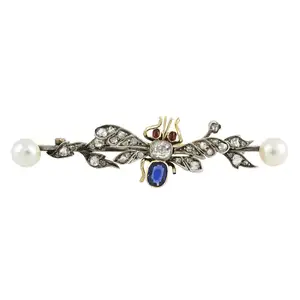 Victorian diamond and gem insect brooch
