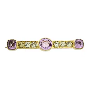 19th century gold pink topaz and chrysoberyl brooch