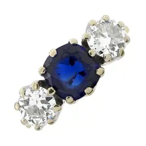 Sapphire and diamond three-stone ring
