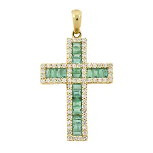 18ct gold emerald and diamond cross pendant