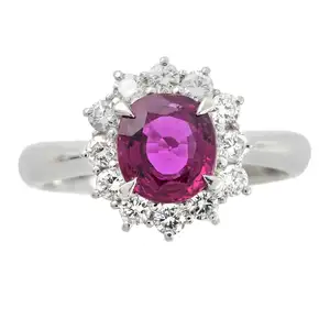 Platinum ruby and diamond cluster ring