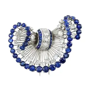 Mid 20th century platinum and gold, diamond and sapphire clip