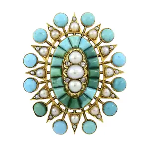 Victorian gold turquoise and gem pendant