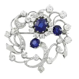Mid 20th century gold, sapphire and diamond brooch