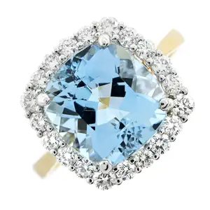 18ct gold aquamarine and diamond cluster ring
