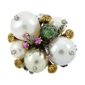 Cultured pearl and gem dress ring