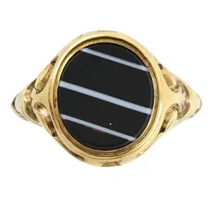 Victorian gold banded agate signet ring