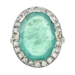 Emerald and diamond cluster ring
