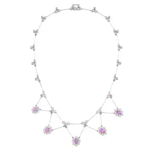Pink sapphire and diamond floral cluster necklace