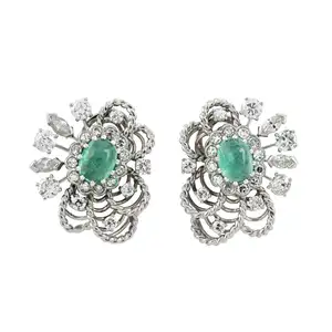 Mid 20th century emerald and diamond earrings