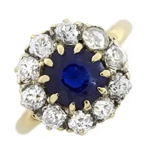 Victorian gold sapphire and diamond cluster ring