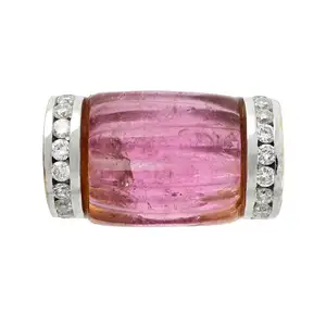 Grooved pink tourmaline and diamond ring