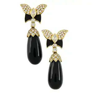 Diamond, onyx and black enamel butterfly earrings