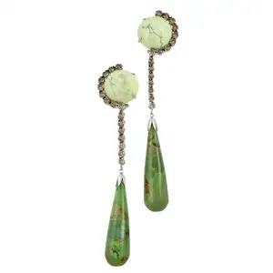 Green hardstone and diamond earrings