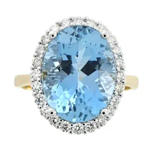 18ct gold aquamarine and diamond cluster ring