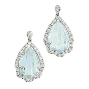 Platinum aquamarine and diamond 'shell' earrings