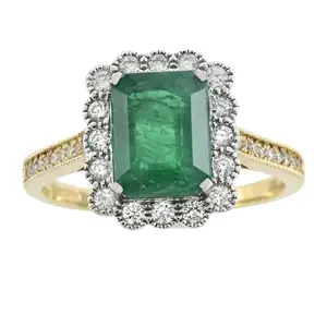 18ct gold emerald and diamond cluster ring