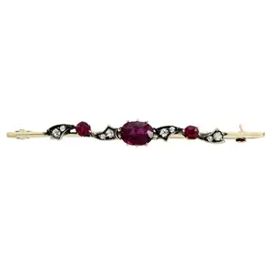 Victorian silver and gold ruby and diamond brooch