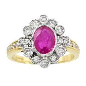 18ct gold ruby and diamond cluster ring