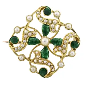 Early 20th century enamel and split pearl brooch