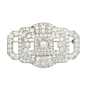 Art Deco platinum, pearl and diamond brooch