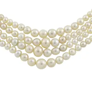 Graduated natural pearl four-row necklace
