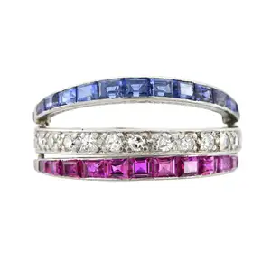 Art Deco platinum diamond and gem flip ring